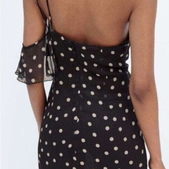 Zara Black Polka Dot One-Shoulder Dress - Size M - Picture 4 of 6